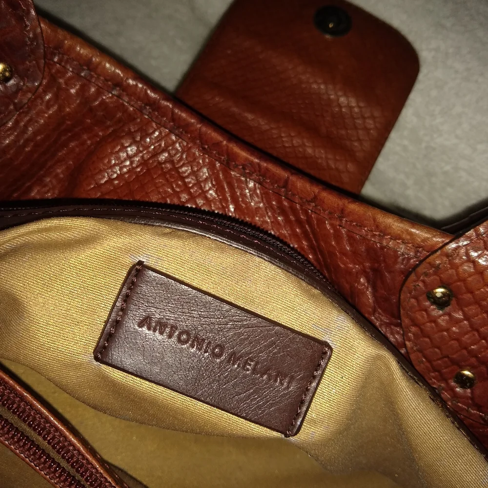 Antonio Melani brown croc embossed hobo leather bag.